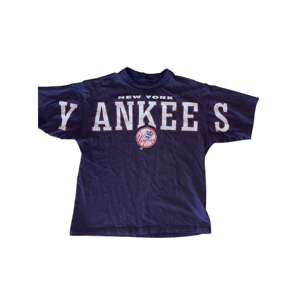 New York Yankees Youth T-Shirt L 11/12 Blue MLB Baseball Graphic Tee spell out